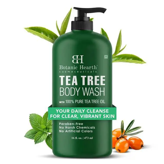 Main image of Tea Tree Body Wash, 16 Fl Oz (473 ml) | Enriched With Tea Tree Oil, Peppermint & Sea Buckthorn | Gently Cleanses, Refreshes & Nourishes Skin | Sulfate & Paraben Free | For Men & Women