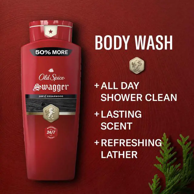 Alt view image 2 of 7 - Refreshing Body Wash for Men, 3X Defense, 24/7 Shower Fresh with Long Lasting Scent, Red Collection, Swagger with Cedarwood Scent, 24 oz (Pack of 2)