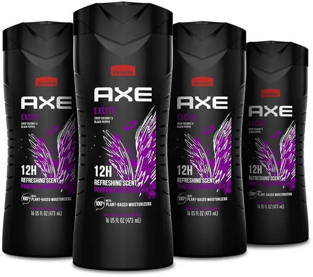Main image of Crisp Coconut & Black Pepper Body Wash 4 Count 12h Refreshing Scent Excite Men's Body Wash with 100% Plant-Based Moisturizers 16 oz