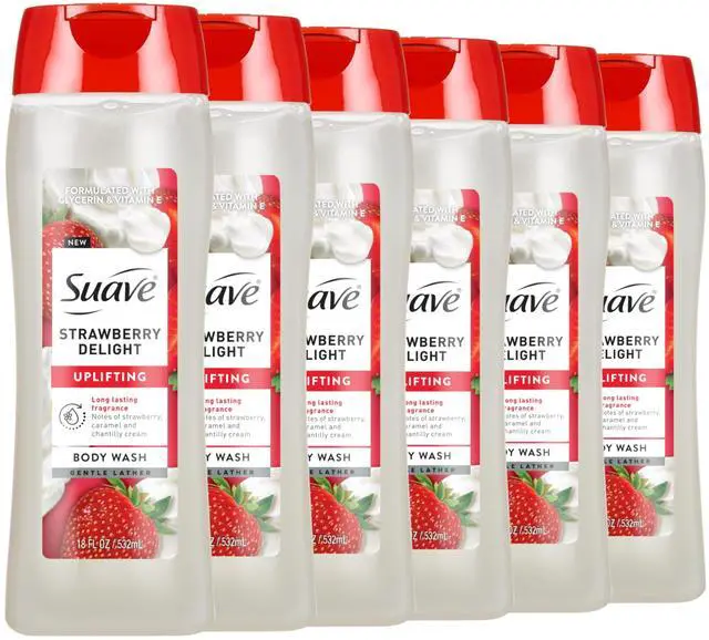 Main image of Strawberry Delight Uplifting Body Wash, Formulated with Glycerin and Vitamin E for Hydrating and Gently Cleansing Skin, 18 FL OZ, 6 Pack