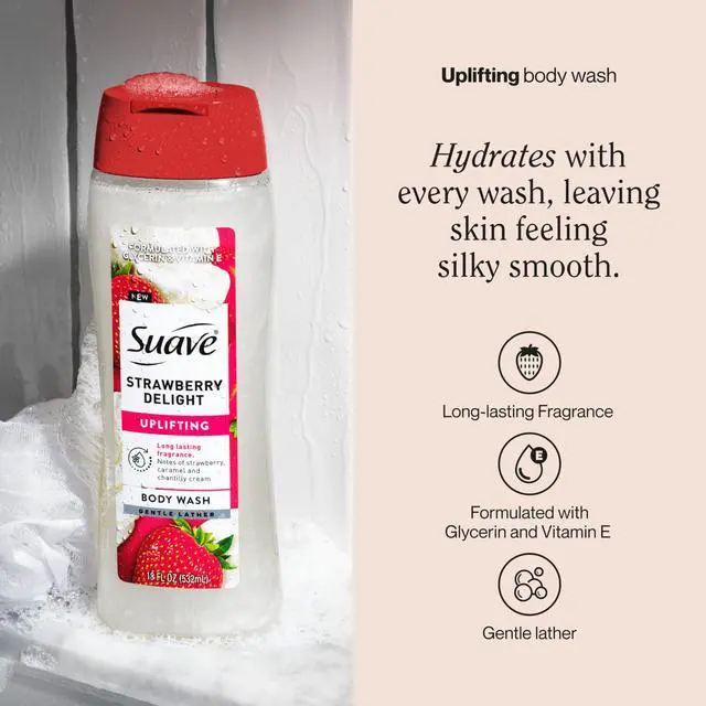 Alt view image 2 of 7 - Strawberry Delight Uplifting Body Wash, Formulated with Glycerin and Vitamin E for Hydrating and Gently Cleansing Skin, 18 FL OZ, 6 Pack