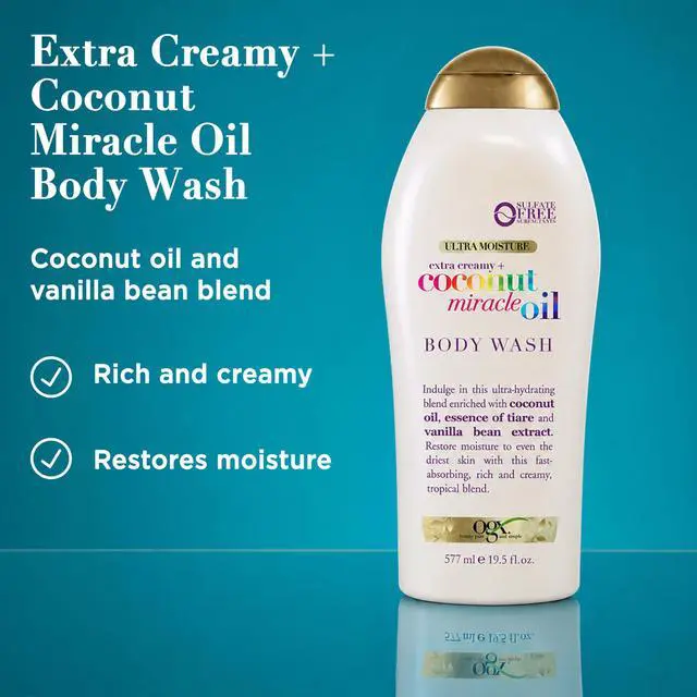 Alt view image 2 of 7 - Extra Creamy + Coconut Miracle Oil Ultra Moisture Body Wash, Rich Shower Gel for Dry Skin Infused with Coconut Oil, Body Wash for Women, Sulfate-Free Surfactants, 19.5 fl. oz