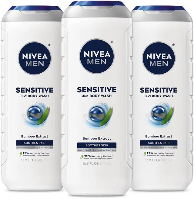 Main image of Sensitive Body Wash with Bamboo Extract, Moisturizing Body Wash for Sensitive Skin, Soap Free Shower Gel for Men with No Drying Alcohol, 16.9 Fl Oz Bottle, Pack of 3