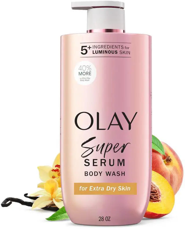 Main image of Super Serum Body Wash for Extra Dry Skin, 24hr Long Lasting Rich Hydration, 5+ Ingredient Complex for Bright, Even, Firm, & Luminous Skin, with Collagen Peptide, Vitamin C & Shea Butter, 28 fl oz