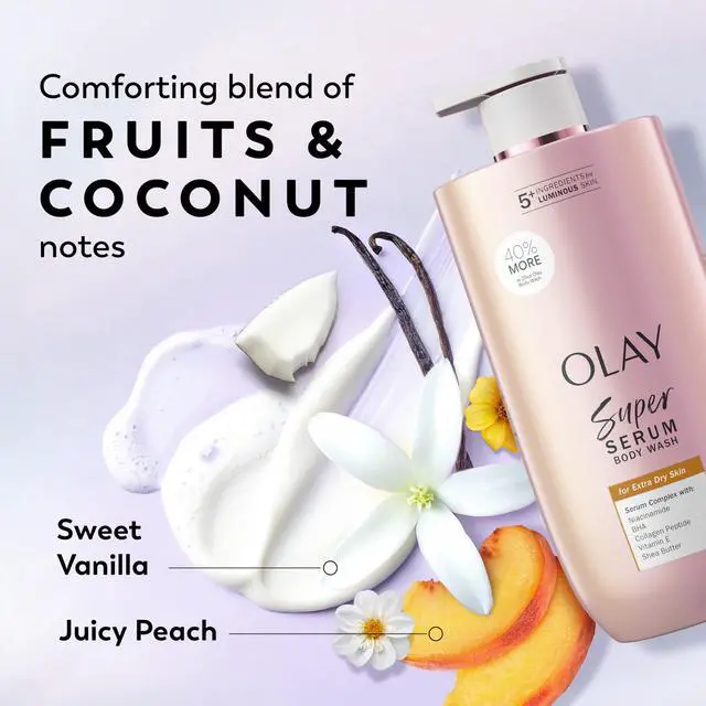Alt view image 4 of 7 - Super Serum Body Wash for Extra Dry Skin, 24hr Long Lasting Rich Hydration, 5+ Ingredient Complex for Bright, Even, Firm, & Luminous Skin, with Collagen Peptide, Vitamin C & Shea Butter, 28 fl oz