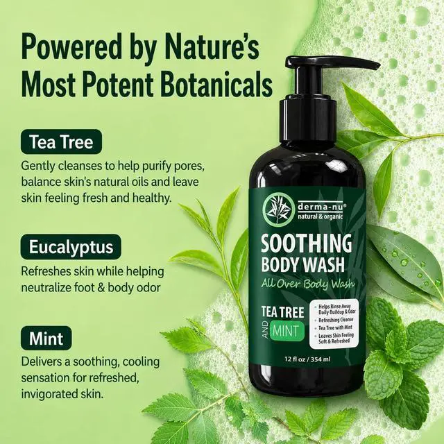 Alt view image 4 of 6 - Tea Tree Oil Body Wash with Eucalyptus & Mint - Purifying Deep Cleansing Shower Gel | Odor Control Body & Foot Wash | Active Men & Women | All Skin Types | Sulfate & Paraben Free - 8oz