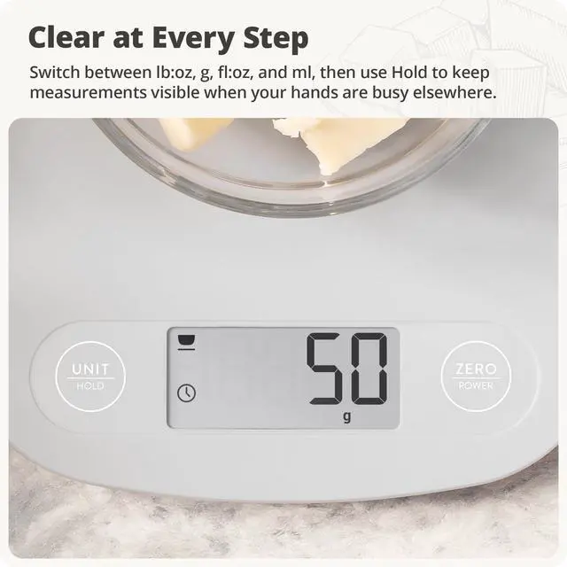 Alt view image 7 of 7 - Food Scale Digital Kitchen Scale, 1g Precision, Easy-Tare & Quick Conversion, Slim Compact Design, Durable & Portable | Ideal for Cooking, Baking & Meal Prep (Ash Gray)