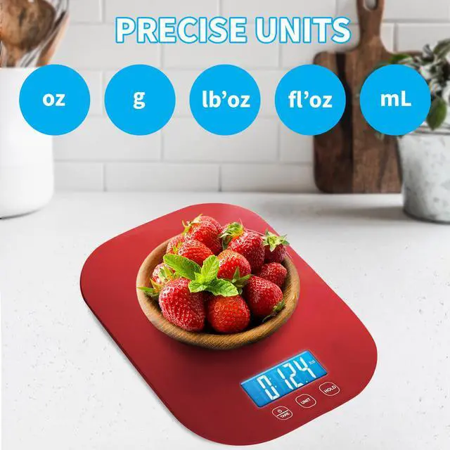 Alt view image 2 of 7 - Red Digital Kitchen Scale for Cooking, Weight Loss, Calorie Tracking, Baking, Food Portion Control, and Meal Prep - Accurate Measurements in Grams and Ounces