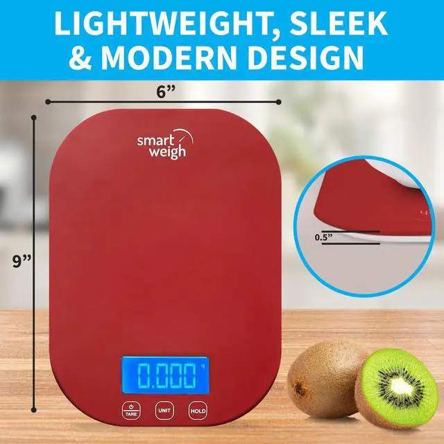 Alt view image 3 of 7 - Red Digital Kitchen Scale for Cooking, Weight Loss, Calorie Tracking, Baking, Food Portion Control, and Meal Prep - Accurate Measurements in Grams and Ounces