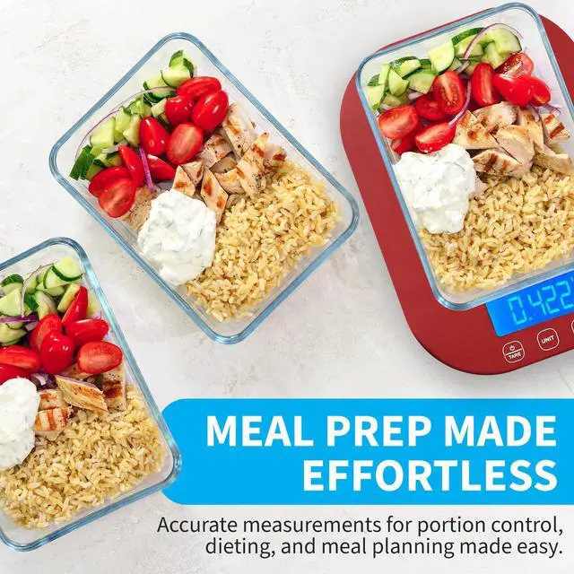 Alt view image 5 of 7 - Red Digital Kitchen Scale for Cooking, Weight Loss, Calorie Tracking, Baking, Food Portion Control, and Meal Prep - Accurate Measurements in Grams and Ounces