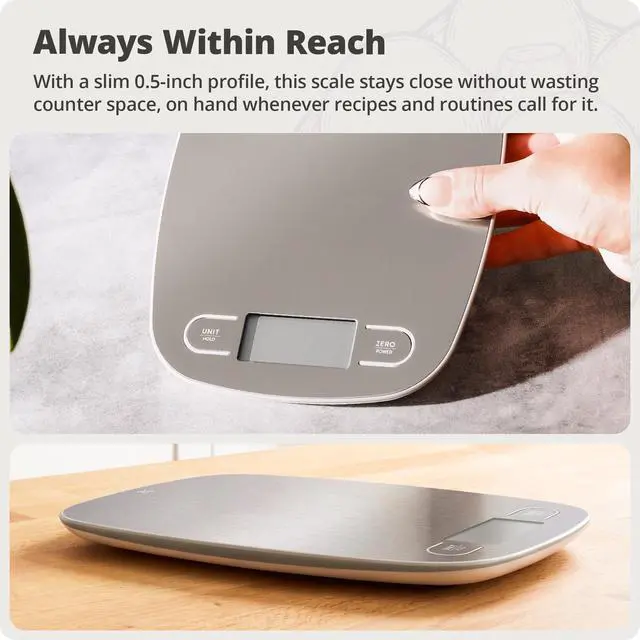 Alt view image 2 of 7 - Food Scale Digital Kitchen Scale, 1g Precision, Easy-Tare & Quick Conversion, Slim Compact Design, Durable & Portable | Ideal for Cooking, Baking & Meal Prep (Stainless Steel)
