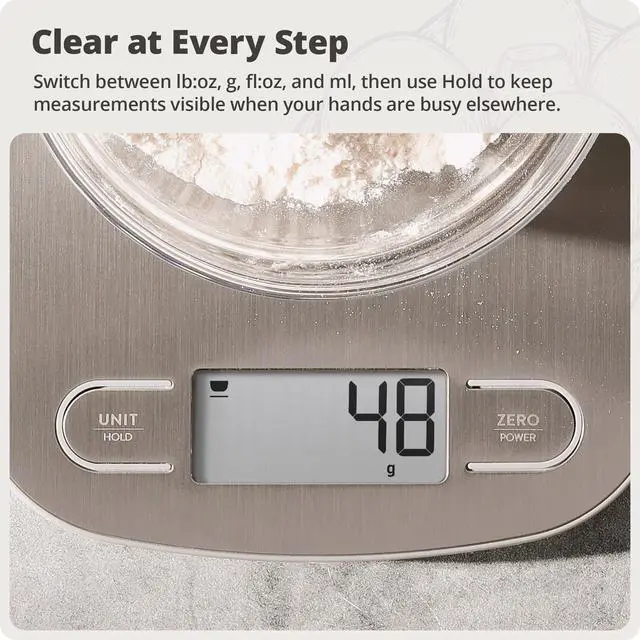 Alt view image 7 of 7 - Food Scale Digital Kitchen Scale, 1g Precision, Easy-Tare & Quick Conversion, Slim Compact Design, Durable & Portable | Ideal for Cooking, Baking & Meal Prep (Stainless Steel)