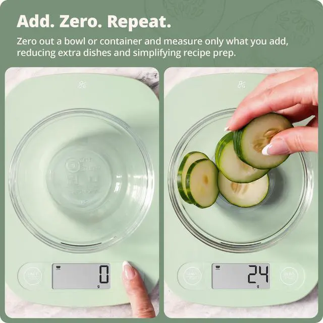Alt view image 4 of 7 - Food Scale Digital Kitchen Scale, 1g Precision, Easy-Tare & Quick Conversion, Slim Compact Design, Durable & Portable | Ideal for Cooking, Baking & Meal Prep (Sage Green)