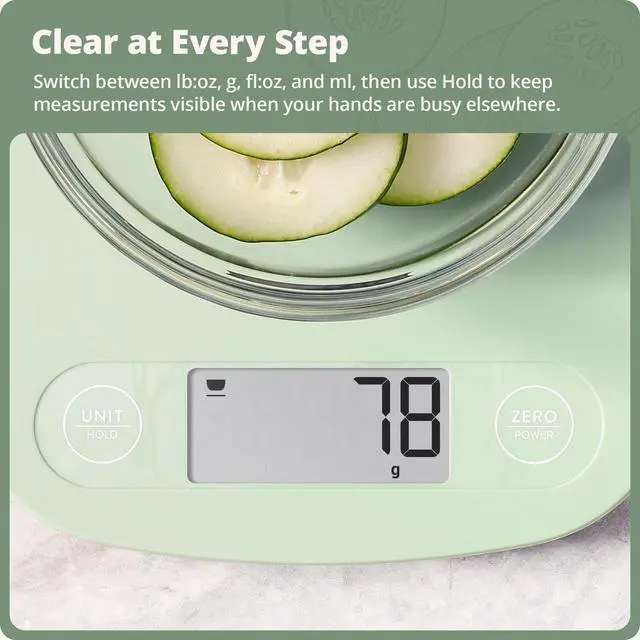 Alt view image 7 of 7 - Food Scale Digital Kitchen Scale, 1g Precision, Easy-Tare & Quick Conversion, Slim Compact Design, Durable & Portable | Ideal for Cooking, Baking & Meal Prep (Sage Green)