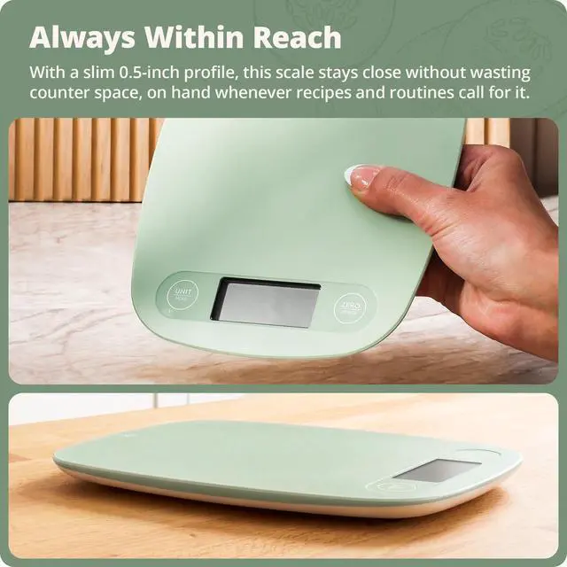 Alt view image 2 of 7 - Food Scale Digital Kitchen Scale, 1g Precision, Easy-Tare & Quick Conversion, Slim Compact Design, Durable & Portable | Ideal for Cooking, Baking & Meal Prep (Sage Green)