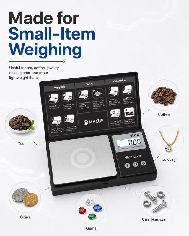Alt view image 7 of 7 - Digital Pocket Gram Scale 500g x 0.01g High Precision with Tray, Weighs Small Food, Jewelry, Ounces, Grains, LCD Display, Tare Function