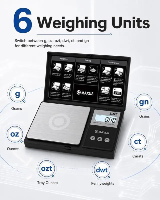 Alt view image 4 of 7 - Digital Pocket Gram Scale 500g x 0.01g High Precision with Tray, Weighs Small Food, Jewelry, Ounces, Grains, LCD Display, Tare Function