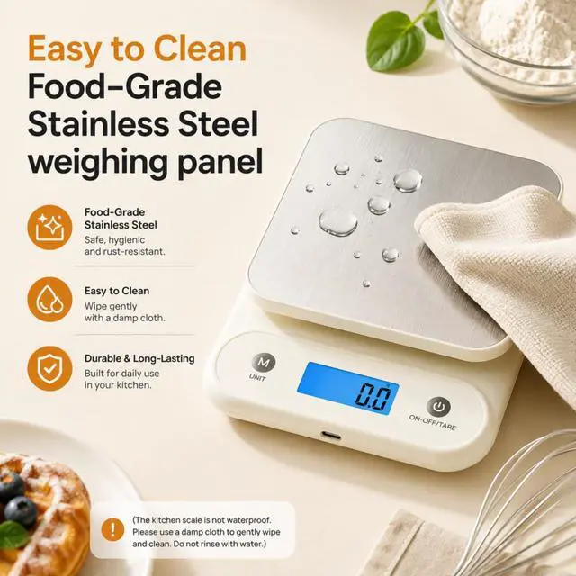 Alt view image 2 of 4 - Digital Food Scale for Kitchen 11lb/0.1oz, 5kg/0.1g, Kitchen Scale for Cooking Baking, Built-in 300mAh Li-Battery, Rechargeable Type-C Charging White (1)