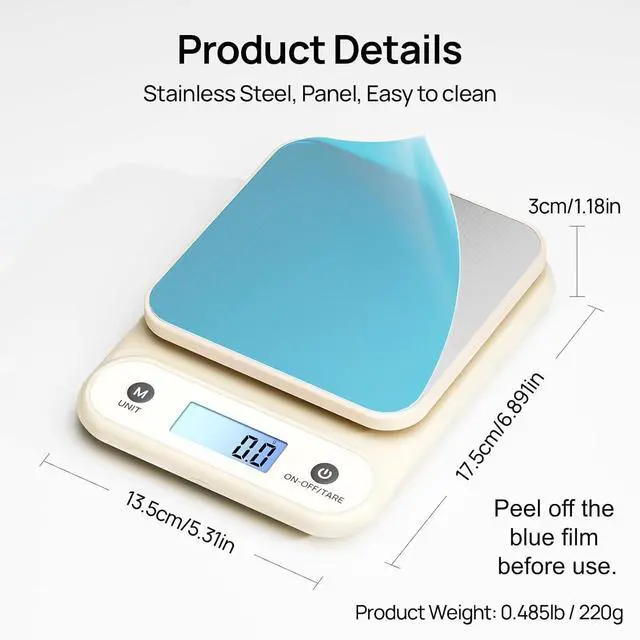 Alt view image 4 of 4 - Digital Food Scale for Kitchen 11lb/0.1oz, 5kg/0.1g, Kitchen Scale for Cooking Baking, Built-in 300mAh Li-Battery, Rechargeable Type-C Charging White (1)