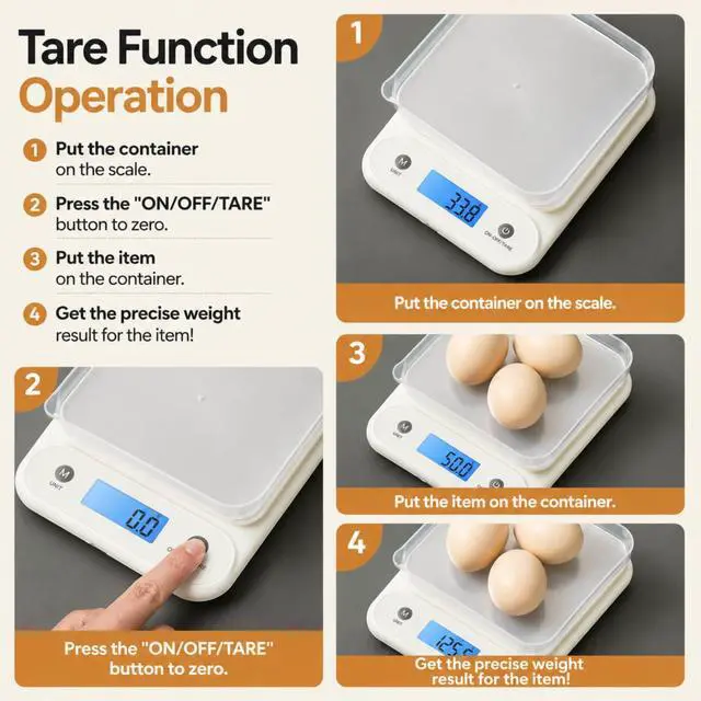 Alt view image 3 of 4 - Digital Food Scale for Kitchen 11lb/0.1oz, 5kg/0.1g, Kitchen Scale for Cooking Baking, Built-in 300mAh Li-Battery, Rechargeable Type-C Charging White (1)