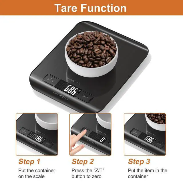 Alt view image 5 of 6 - Food Scale, 11 lb Digital Kitchen Scales with Built-in Coin Battery, Weight Ounces and Grams for Cooking and Baking, 6 Units with Tare Function, LCD Display, 304 Stainless Steel, Black
