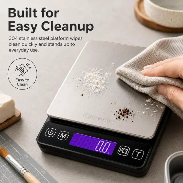 Alt view image 2 of 3 - Digital Kitchen Gram Scale - 3000g/0.1g - High Accuracy Precision Food Scale with 9 Units(g/oz/ml/lb/lb:oz/gn/ozt/DWT/ct) - Meat Scale with Back-Lit LCD Display(Batteries Included)