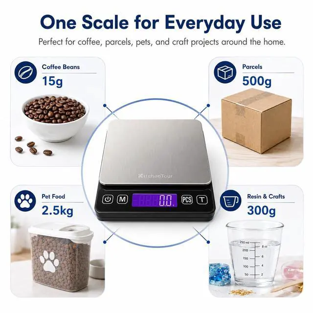 Alt view image 3 of 3 - Digital Kitchen Gram Scale - 3000g/0.1g - High Accuracy Precision Food Scale with 9 Units(g/oz/ml/lb/lb:oz/gn/ozt/DWT/ct) - Meat Scale with Back-Lit LCD Display(Batteries Included)