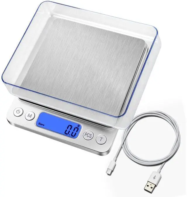 Main image of Food Scale, Rechargeable Kitchen Scale with Trays 3000g/0.1g, Mini Scale with Tare Function Digital Scale Grams and Ounces for Weight Loss, Dieting, Cooking, Meal Prep, Coffee, Jewelry