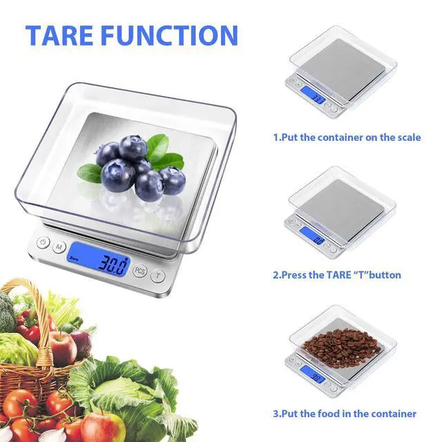 Alt view image 3 of 3 - Food Scale, Rechargeable Kitchen Scale with Trays 3000g/0.1g, Mini Scale with Tare Function Digital Scale Grams and Ounces for Weight Loss, Dieting, Cooking, Meal Prep, Coffee, Jewelry