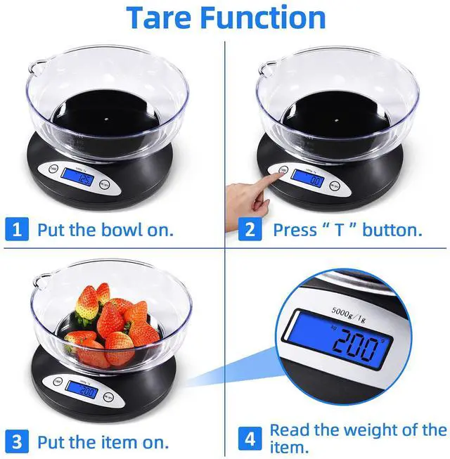 Main image of 11lb Kitchen Scale with Bowl, 1g/0.1oz Backlit LCD for Baking