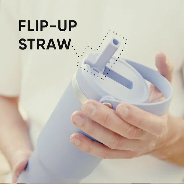 Alt view image 5 of 5 - Nomad 32oz Insulated Stainless Steel Travel Tumbler with Handle & Straw Lid, Leakproof, Cupholder Friendly, Keeps Drinks Cold 24 Hours, Reusable Bottle for Daily Hydration (ST-Latte)