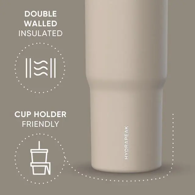 Alt view image 2 of 5 - Nomad 32oz Insulated Stainless Steel Travel Tumbler with Handle & Straw Lid, Leakproof, Cupholder Friendly, Keeps Drinks Cold 24 Hours, Reusable Bottle for Daily Hydration (ST-Latte)