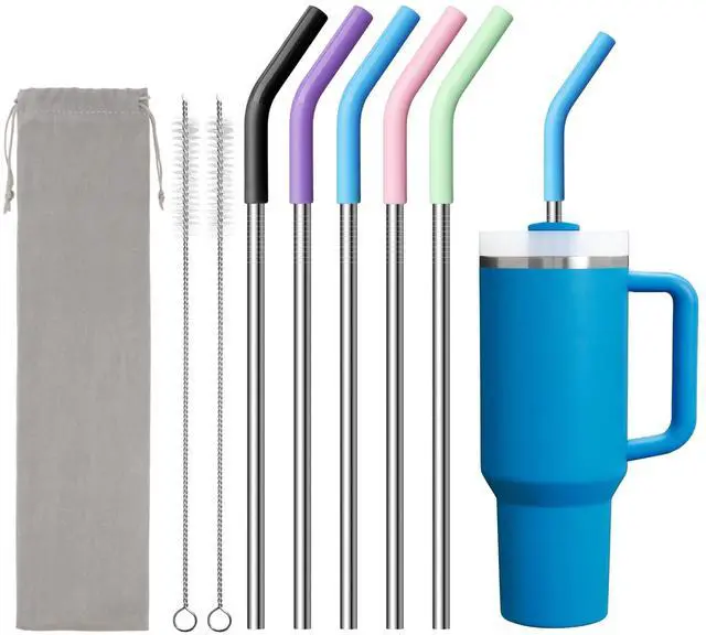 Main image of Metal Straws Reusable for 40 oz Tumbler, 5 Pcs Extra Long Stainless Steel Straws with Silicone Tips for Stanley,Simple Modern, Meoky 40oz Cup