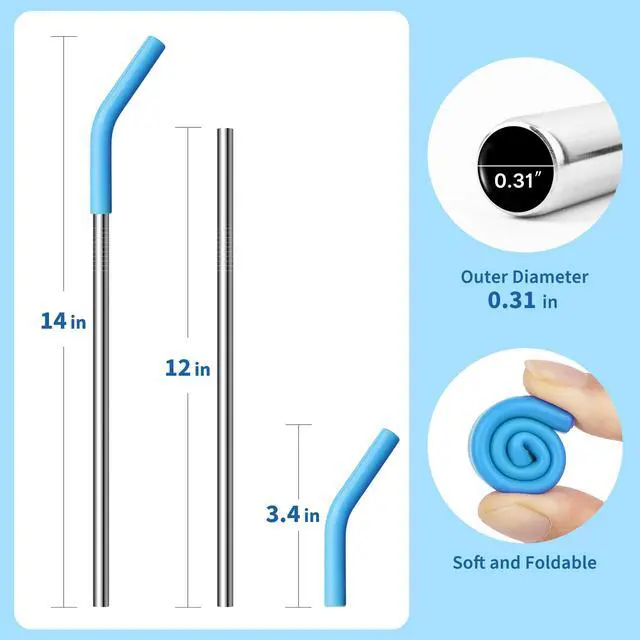 Alt view image 2 of 7 - Metal Straws Reusable for 40 oz Tumbler, 5 Pcs Extra Long Stainless Steel Straws with Silicone Tips for Stanley,Simple Modern, Meoky 40oz Cup