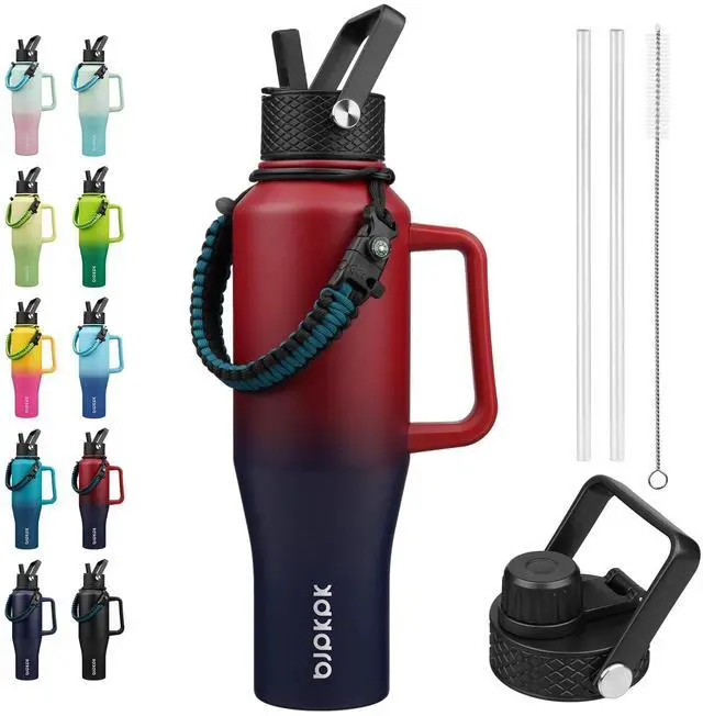 Main image of Insulated Water Bottles with Straw Lid, 40oz Metal Water Bottle with 2 lids & Paracord Strap, Double Wall Stainless Steel Tumbler with Handle, Reusable Cups, Mugs, Thermo, Charming Red