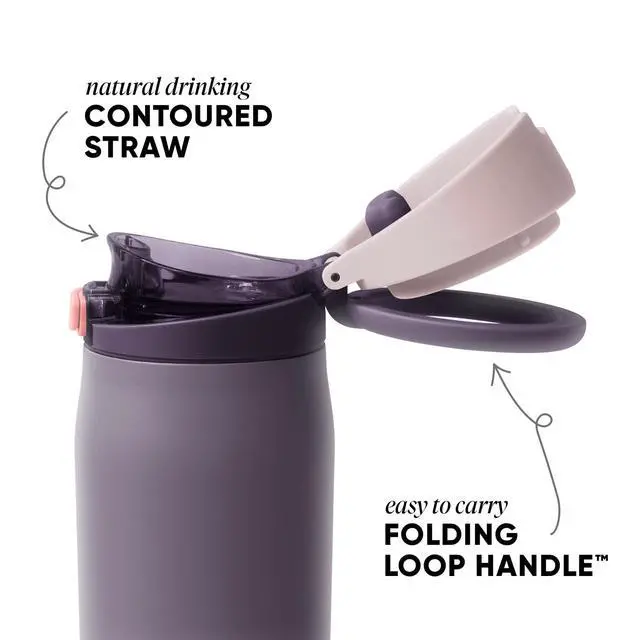 Alt view image 2 of 7 - Mesa Loop Water Bottle with Covered Straw and Handle | 24oz Cup Holder Friendly Insulated Stainless Steel Bottles for Travel, Sports and School | Iris Sage