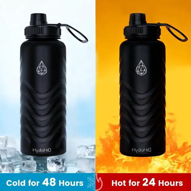 Alt view image 3 of 7 - 24oz Stainless Steel Insulated Water Bottle, 48H Cold & 24H Hot, Leak-Proof Wide Mouth Lids (Straw & Spout), BPA-Free Bottles, Mens Water Bottle for Gym, Hiking, Travel - Black