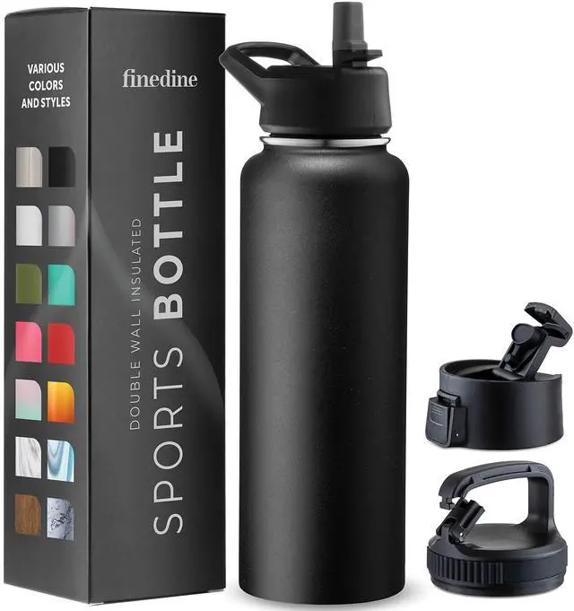 Main image of 25 Oz Insulated Water Bottle with Straw - Triple Walled Stainless Steel Metal Bottle W/ 3 Leak Proof Lids - For Travel, School, Sports, Gym/Men, Women & Kids - Inky Raven Black