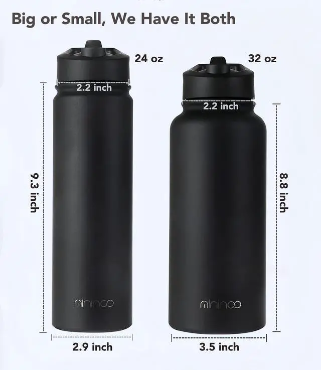 Alt view image 3 of 7 - Insulated Stainless Steel Water Bottle with Straw and Lid for Sports, 24 oz, Black