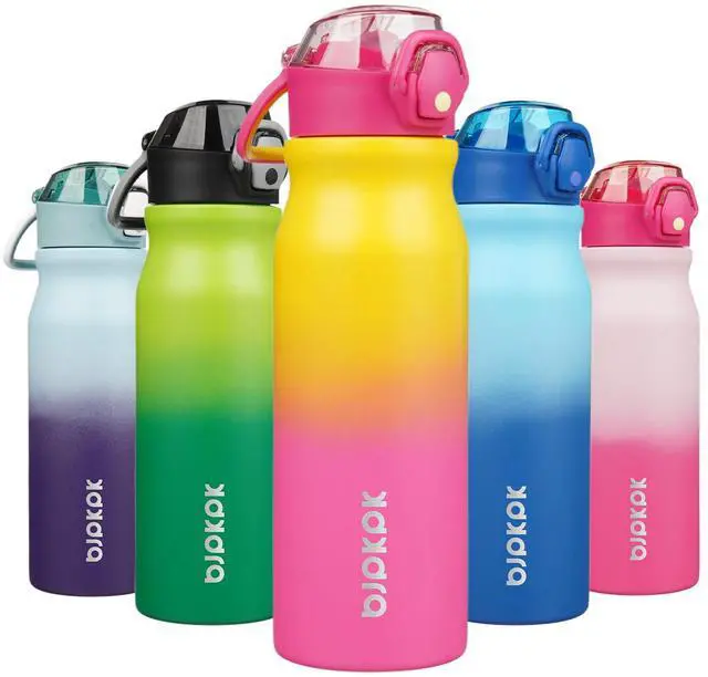 Main image of 25oz Insulated Water Bottle with Straw Stainless Steel Double Wall Water Bottles BPA Free Leak Proof Thermal Flask with Lockable Flip Lid and Soft Silicone Spout,Rainbow