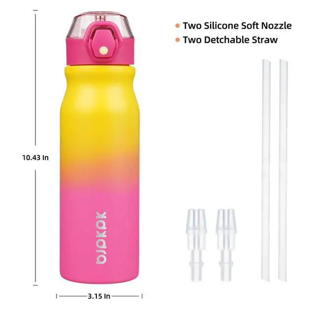 Alt view image 4 of 6 - 25oz Insulated Water Bottle with Straw Stainless Steel Double Wall Water Bottles BPA Free Leak Proof Thermal Flask with Lockable Flip Lid and Soft Silicone Spout,Rainbow