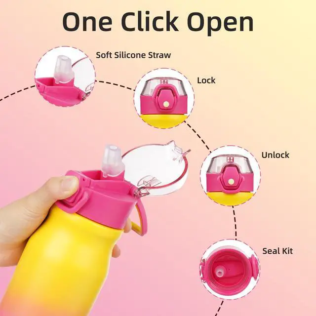Alt view image 3 of 6 - 25oz Insulated Water Bottle with Straw Stainless Steel Double Wall Water Bottles BPA Free Leak Proof Thermal Flask with Lockable Flip Lid and Soft Silicone Spout,Rainbow