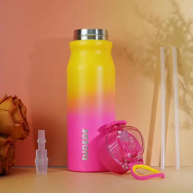 Alt view image 5 of 6 - 25oz Insulated Water Bottle with Straw Stainless Steel Double Wall Water Bottles BPA Free Leak Proof Thermal Flask with Lockable Flip Lid and Soft Silicone Spout,Rainbow