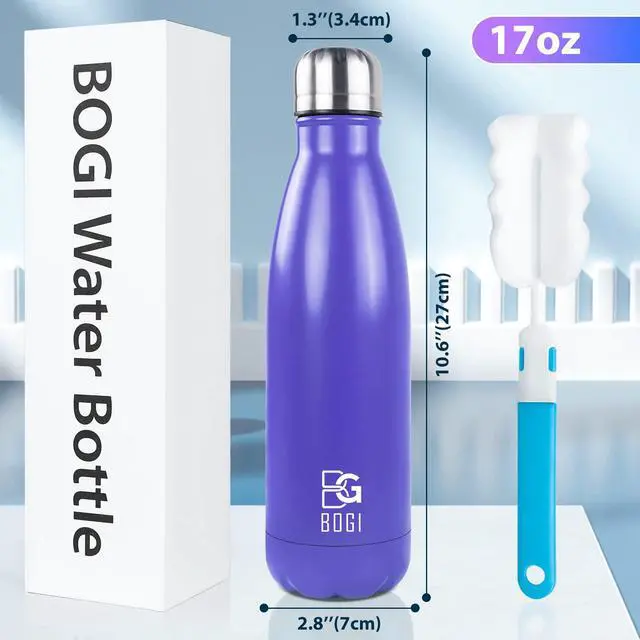Alt view image 2 of 7 - 17oz Insulated Water Bottle Double Wall Vacuum Stainless Steel Water Bottles, Leak Proof Metal Sports Water Bottle Keeps Drink Hot and Cold - Perfect for Outdoor Sports Camping Biking (Purple)
