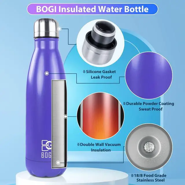 Alt view image 3 of 7 - 17oz Insulated Water Bottle Double Wall Vacuum Stainless Steel Water Bottles, Leak Proof Metal Sports Water Bottle Keeps Drink Hot and Cold - Perfect for Outdoor Sports Camping Biking (Purple)
