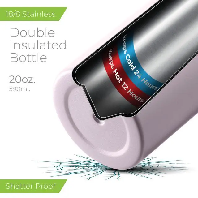 Alt view image 3 of 7 - 20 oz Stainless Steel Insulated Water Bottle with Leakproof Lid & Carry Hook Triple Insulated Cold 24 Hours/Hot 12 Hours Perfect for Gym, Work, Sports, Travel Purple
