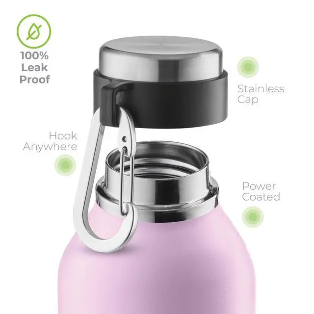 Alt view image 5 of 7 - 20 oz Stainless Steel Insulated Water Bottle with Leakproof Lid & Carry Hook Triple Insulated Cold 24 Hours/Hot 12 Hours Perfect for Gym, Work, Sports, Travel Purple