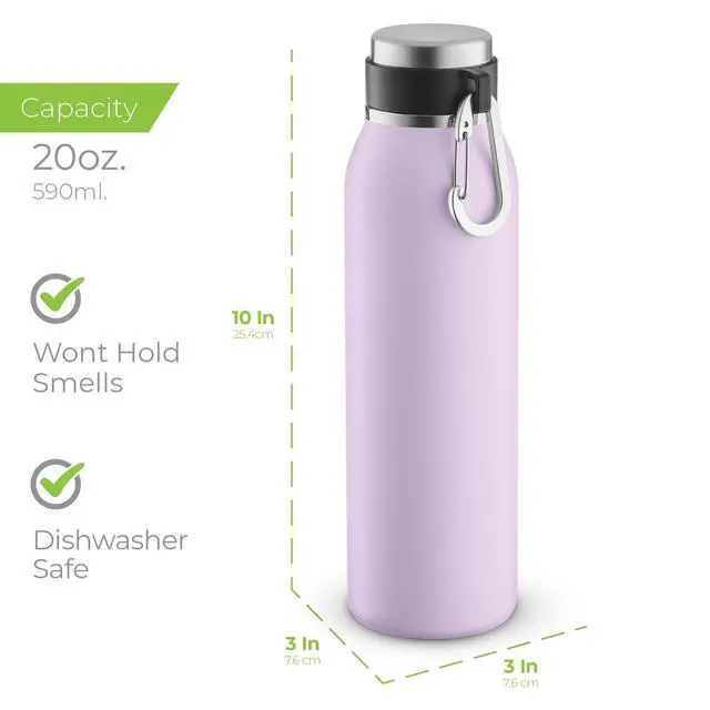 Alt view image 7 of 7 - 20 oz Stainless Steel Insulated Water Bottle with Leakproof Lid & Carry Hook Triple Insulated Cold 24 Hours/Hot 12 Hours Perfect for Gym, Work, Sports, Travel Purple