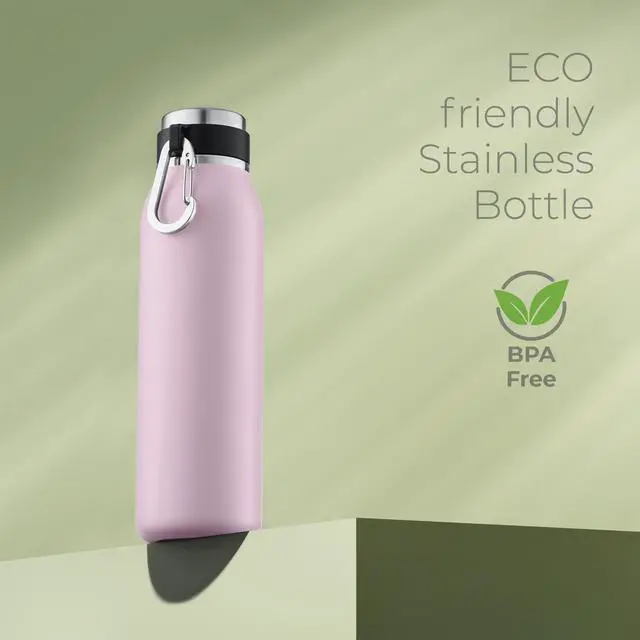 Alt view image 6 of 7 - 20 oz Stainless Steel Insulated Water Bottle with Leakproof Lid & Carry Hook Triple Insulated Cold 24 Hours/Hot 12 Hours Perfect for Gym, Work, Sports, Travel Purple