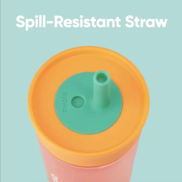 Alt view image 2 of 5 - Kids Insulation BPA-Free Plastic Tumbler with Spill Resistant Flexible Straw, Easy to Clean, Kids Water Bottle, Great for Travel, Dishwasher Safe, 15 Oz, Orange and Peach (Watermelon)